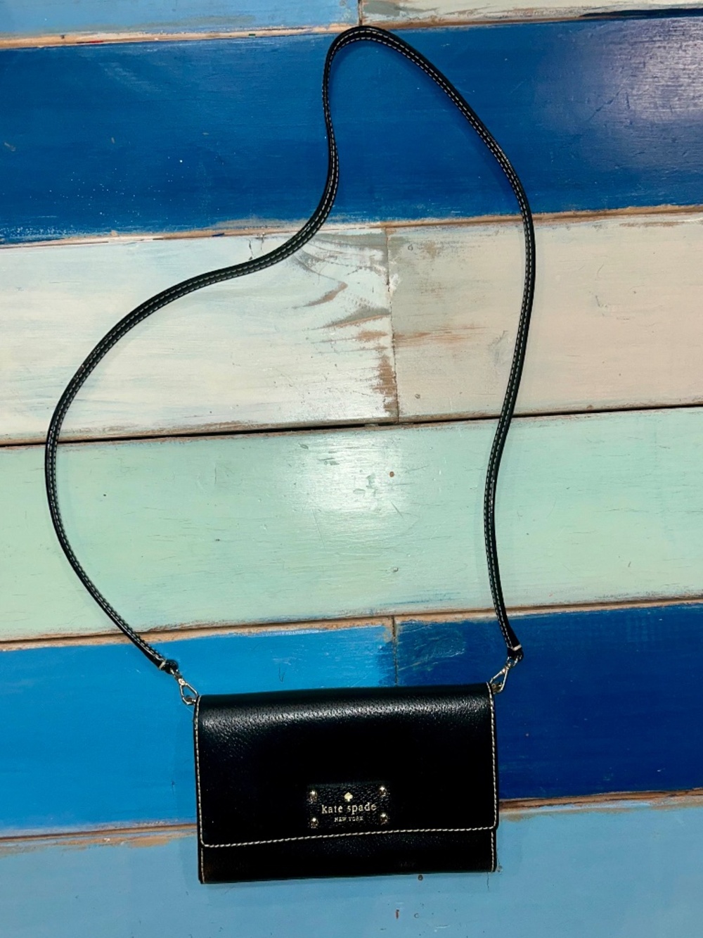 Kate Spade Black Pebbled Leather Crossbody Wallet Bag